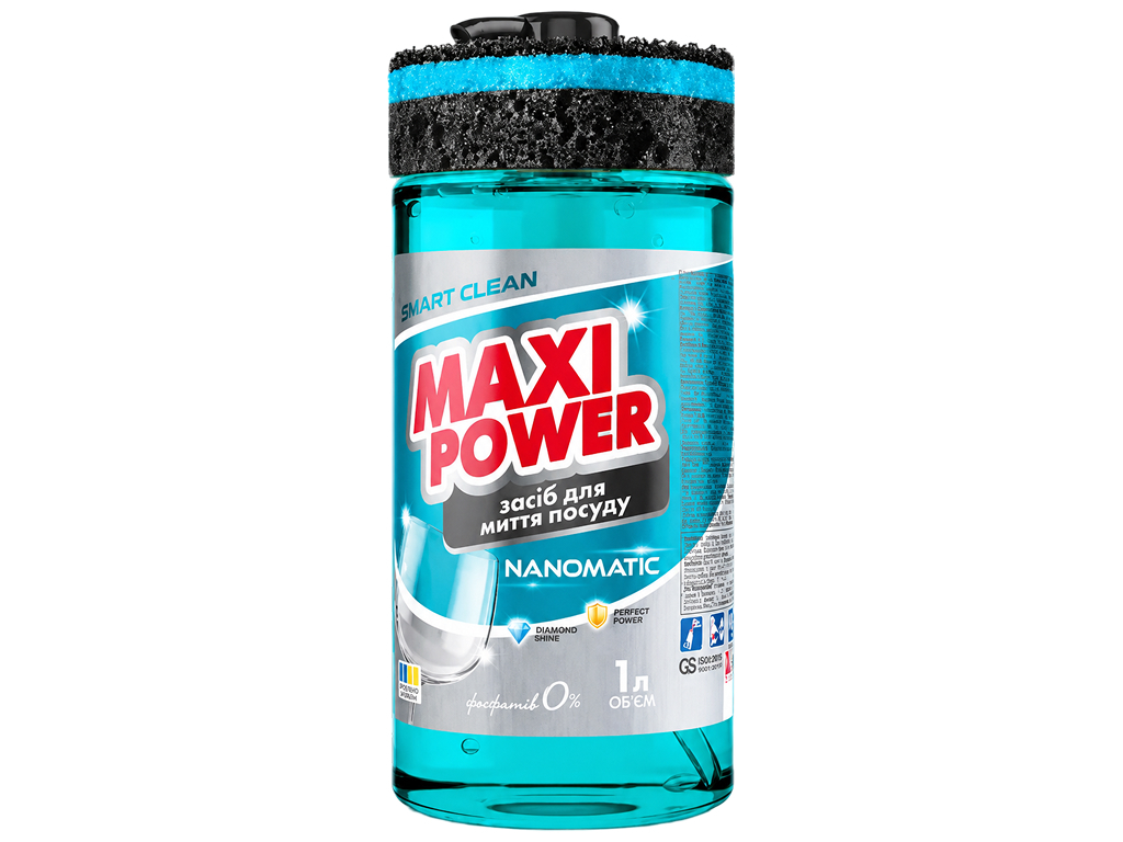 Засіб для миття посуду Maxi Power Nanomatic, з губкою-дозатором, 1 л