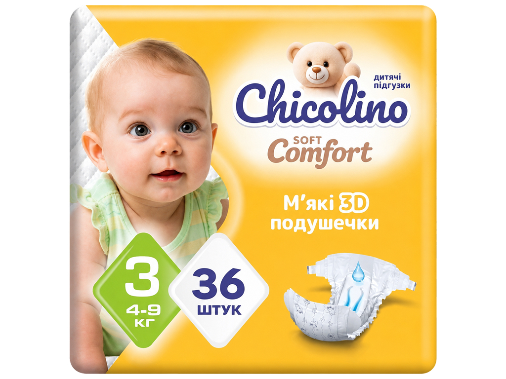 Підгузки Chicolino Soft Comfort, розмір 3, 4-9кг, 36шт Підгузки Chicolino Soft Comfort, розмір 3, 4-9кг, 36шт