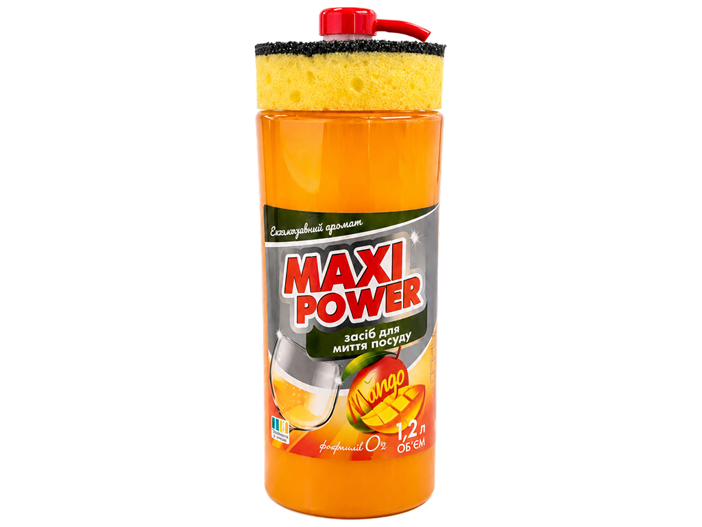 Засіб для миття посуду Maxi Power Манго, з губкою-дозатором, 1,2 л