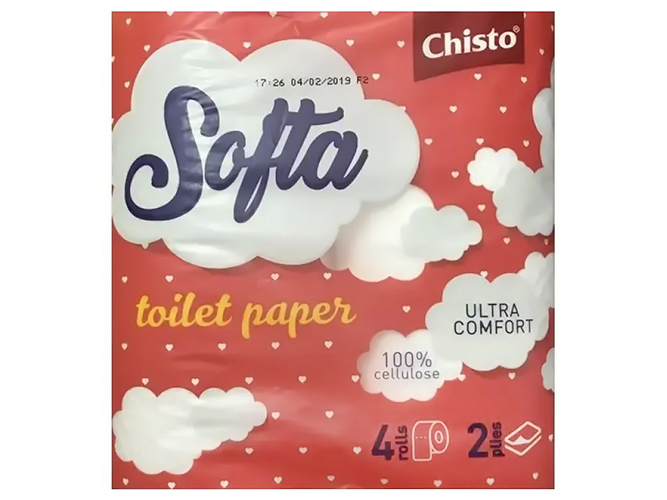 Туалетний папір Chisto Softa, 2-х шаровий, біло-рожева (ціна за упаковку 4шт)