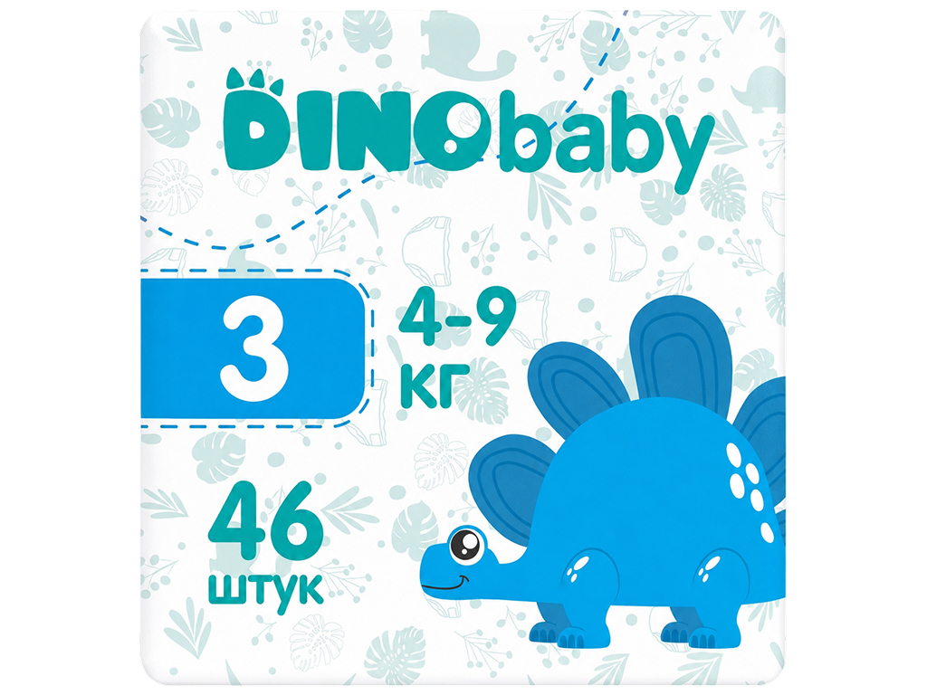 Подгузники DinoBaby, размер 3, 4-9кг, 46шт Подгузники DinoBaby, размер 3, 4-9кг, 46шт
