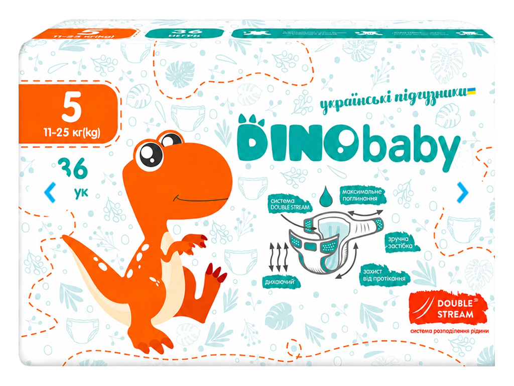 Підгузки DinoBaby, розмір 5, 11-25кг, 36шт Підгузки DinoBaby, розмір 5, 11-25кг, 36шт