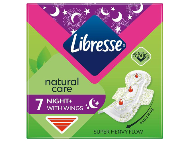 Прокладки гігієнічні нічні Libresse Natural Care Maxi Goodnight з крильцями, 7шт