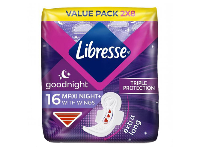Прокладки гігієнічні Libresse Maxi Goodnight з крильцями, 16шт