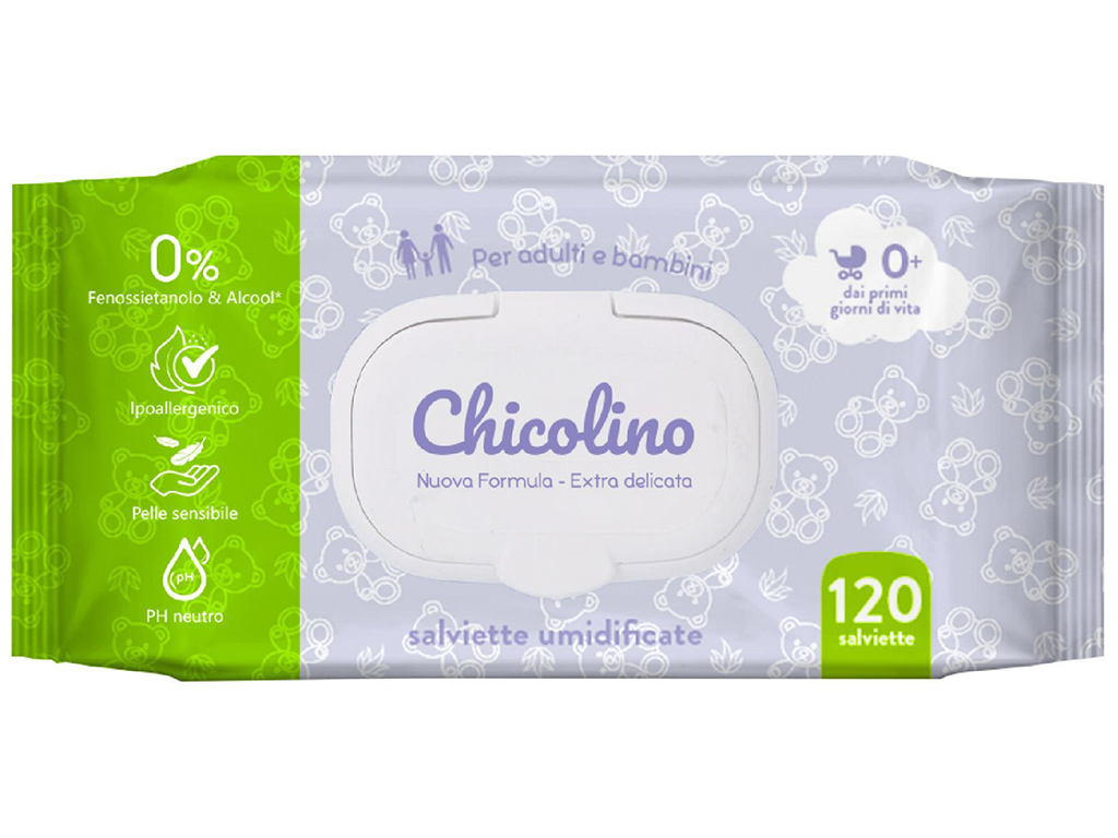 Салфетки влажные с первых дней жизни Chicolino, гипоаллергенные, без спирта, с клапаном, 120шт