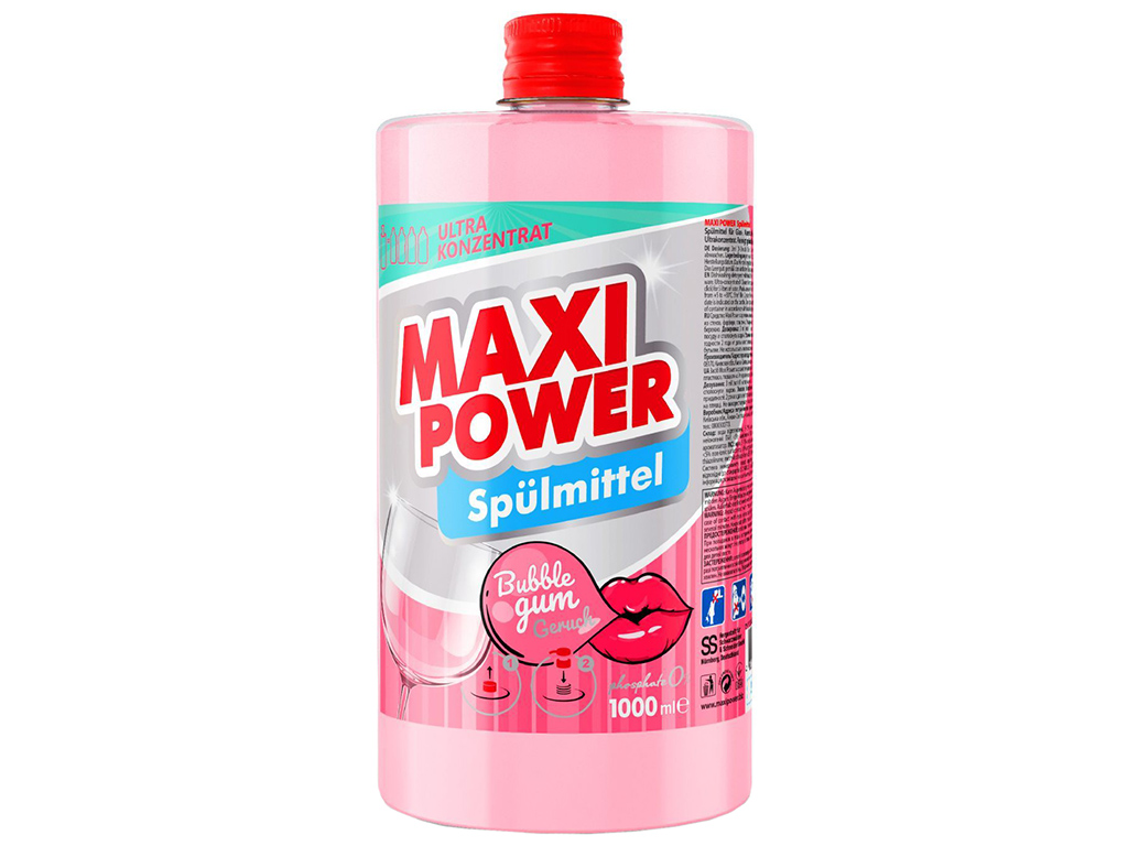 Засіб для миття посуду Maxi Power Бабл Гам, 1л, запаска