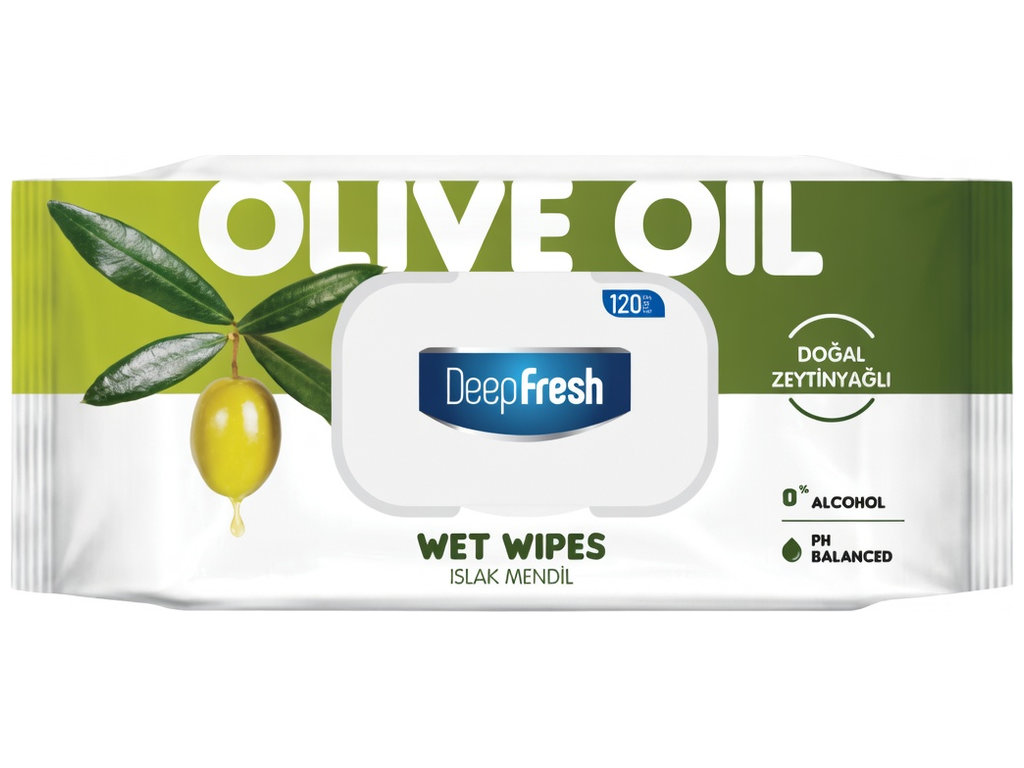 Салфетки влажные DeepFresh Green Nature Olive Oil, с экстрактом оливкового масла, 10x18,5x8см, 120шт