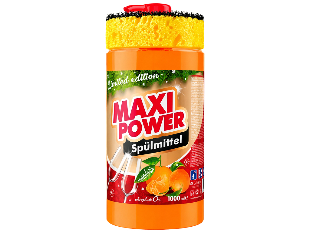 Засіб для миття посуду Maxi Power Mandarin, з губкою, 1000мл