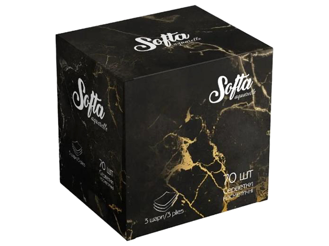 Серветки косметичні Softa Chisto Black, сухі, тришарові, целюлоза, 11,5×11,5×10см, 70шт