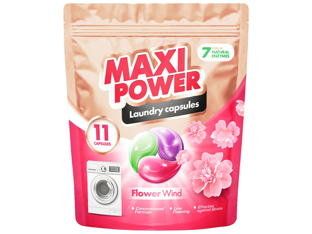 Капсулы для стирки Maxi Power Flower Wind, универсальные, 11шт