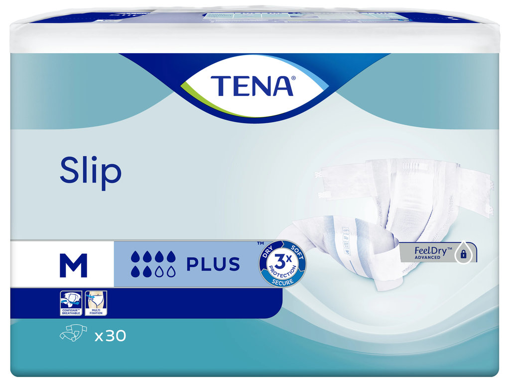Підгузки для дорослих Tena Slip Plus, одноразові, поліестер, целюлоза, 5 крапель, 73-122см, 30шт