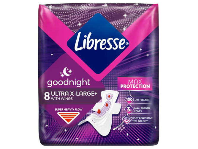 Прокладки гігієнічні нічні Libresse Ultra Goodnight Extra Large з крильцями, 8шт