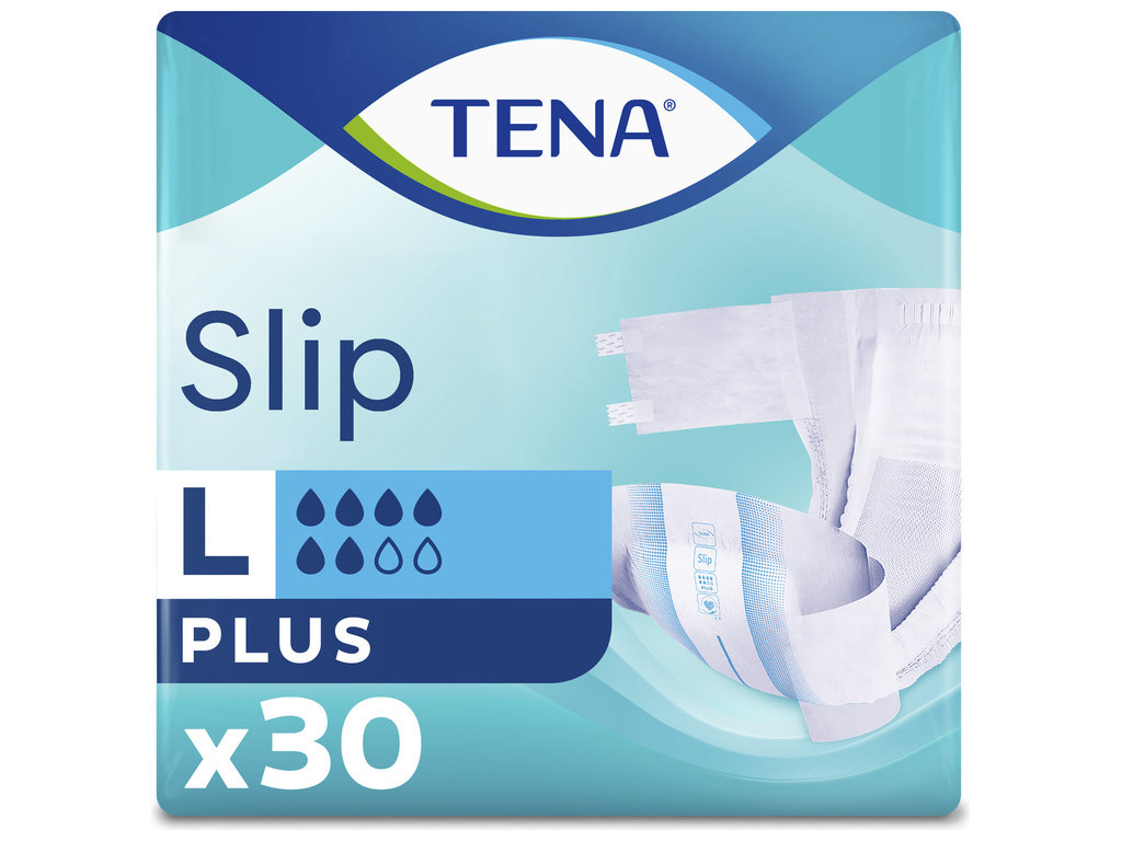 Подгузники для взрослых Tena Slip Plus, одноразовые, полиэстер, целлюлоза, 5 капель, 92–144см, 30шт