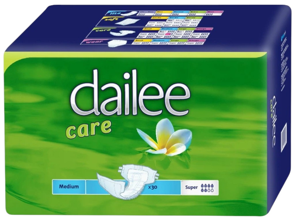 Підгузки для дорослих Dailee Care Super Medium, 6 крапель, до 2200мл, 80-120см, 46х26х18см, 30шт/уп