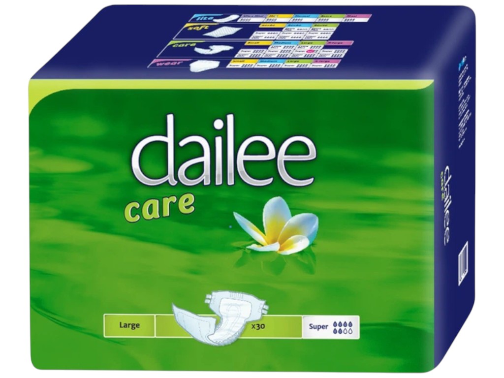 Підгузки для дорослих Dailee Care Super Large, 6 крапель, до 2500мл, 100-145см, 43х28х19см, 30шт/уп