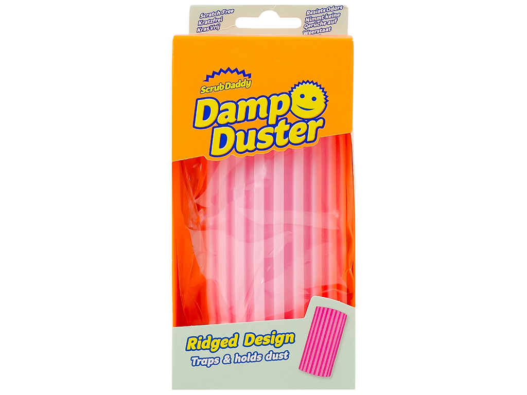 Губка для пыли Scrub Daddy Damp Duster, рельефная, многоразовая, удерживает пыль, цвет розовый