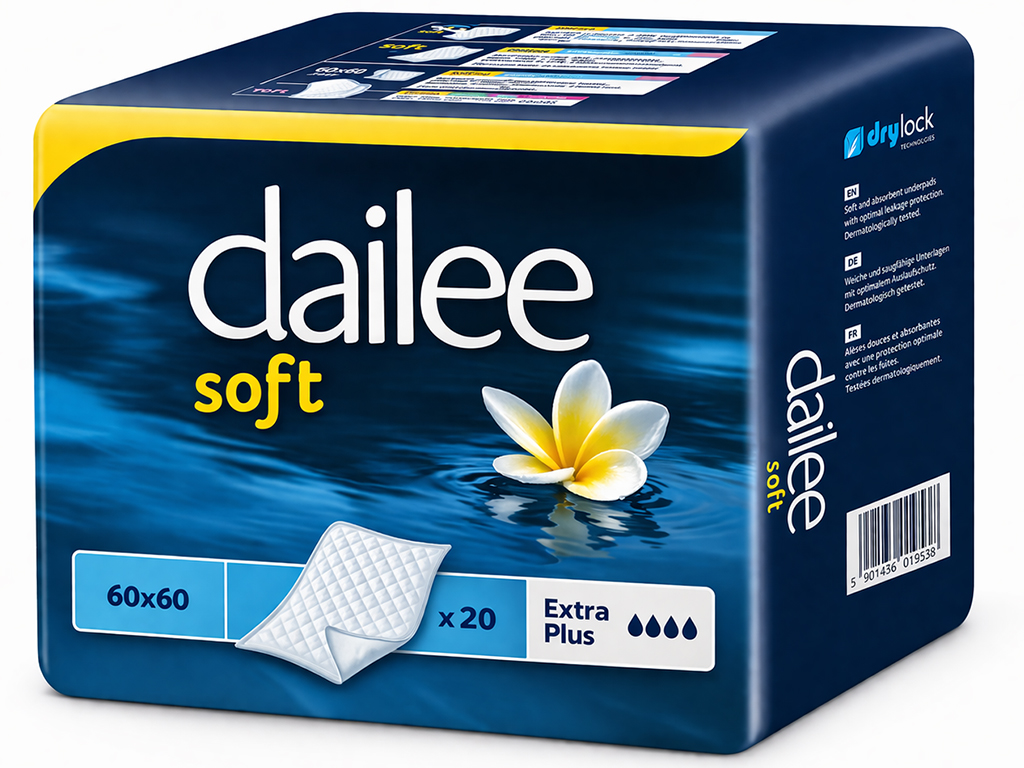 Пелёнки одноразовые Dailee Soft, 2 капли, целлюлоза, нетканое полотно, 60×60см, 20шт