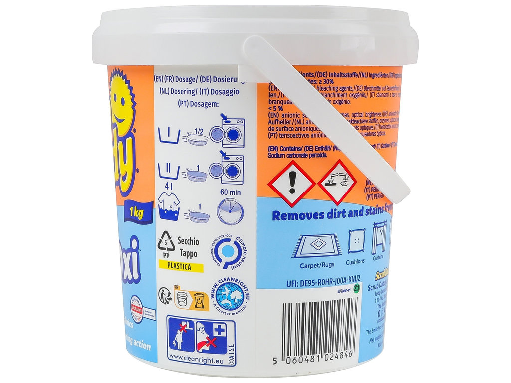 Пятновыводитель-отбеливатель Scrub Daddy PowOxi, кислородный, для белых тканей, 1кг, 12×10×10см