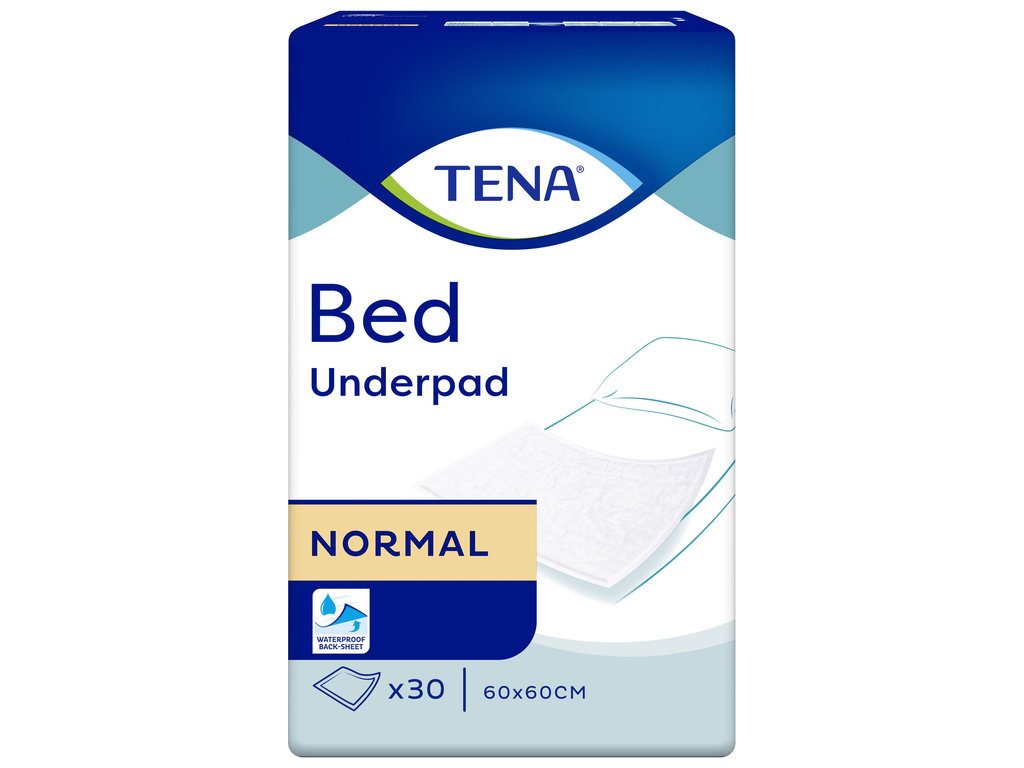 Пелёнки гигиенические Tena Bed Normal, одноразовые, нетканый материал, целлюлоза, 60×60см, 30шт