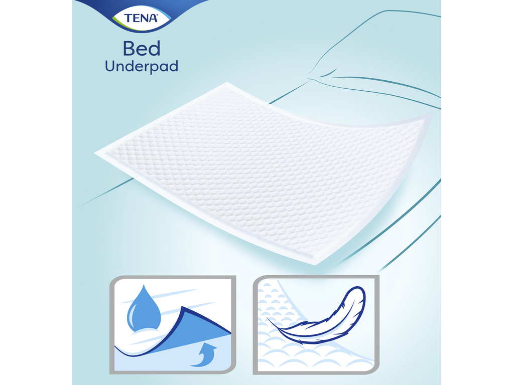 Пеленки гигиенические Tena Bed Plus, одноразовые, целлюлоза, плиэстер, 40×60см, 40шт