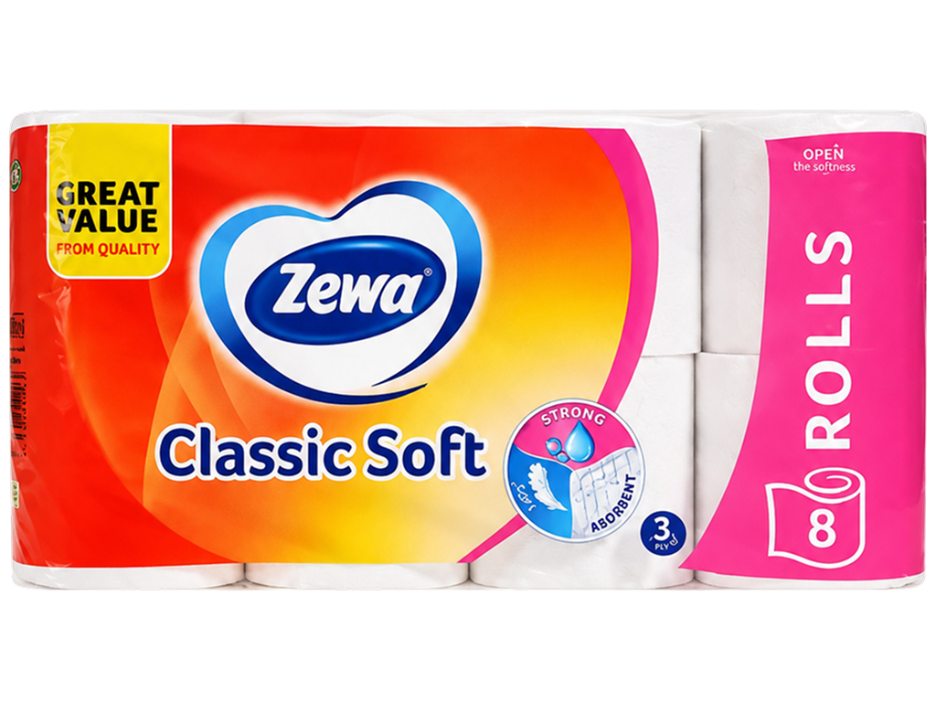 Туалетная бумага Zewa Classic Soft, белая, 3-слойная (8 рулонов)