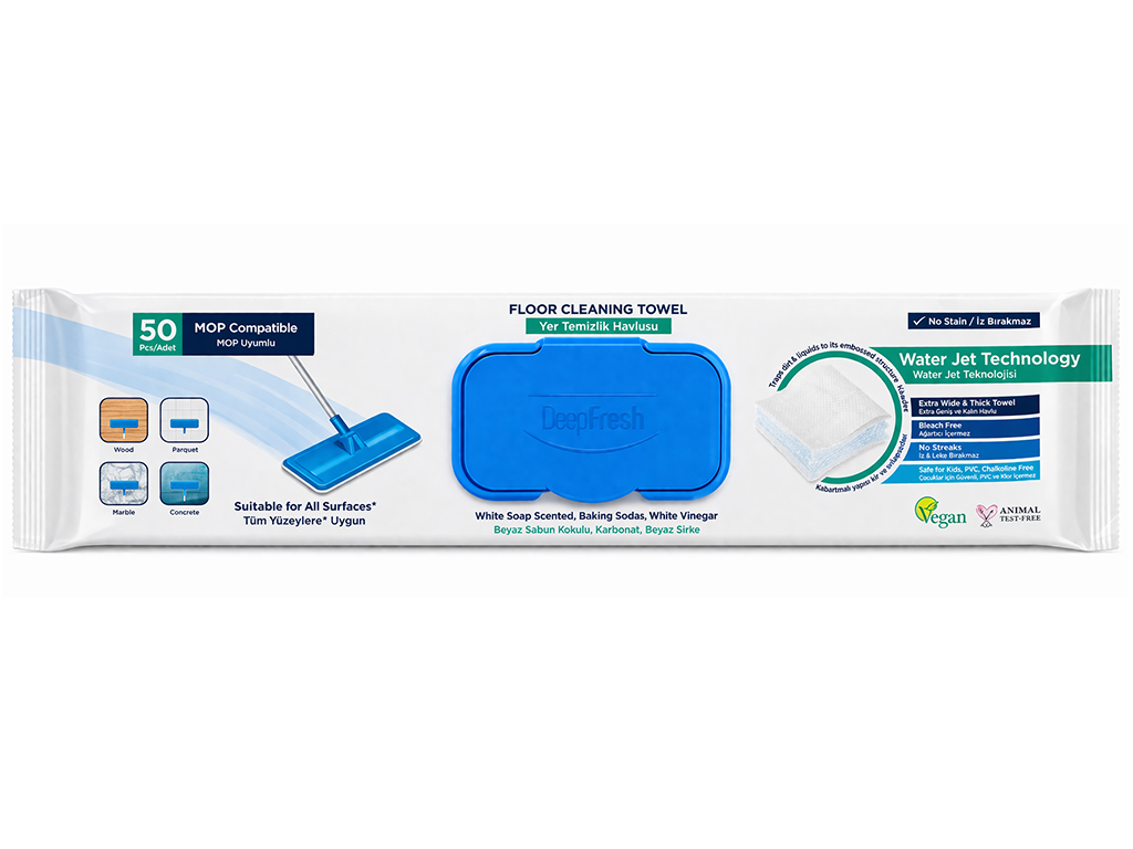 Салфетки влажные DeepFresh Mop Soap, для уборки пола, нетканое волокно, с ароматом белого мыла, 50шт