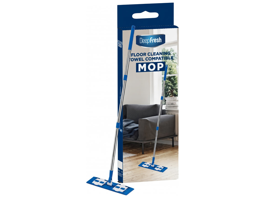 Швабра для пола DeepFresh, плоская насадка, металл, пластик, разборная ручка 80–110см, цвет синий