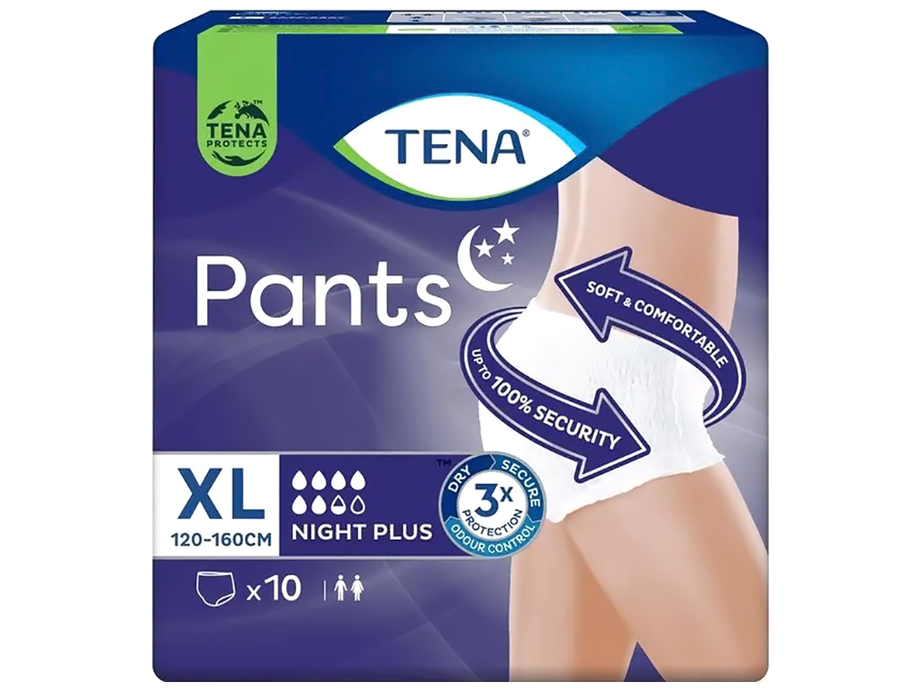 Підгузники-трусики TenaPants Plus Night XL, 110-160см, 6,5капель, 10шт