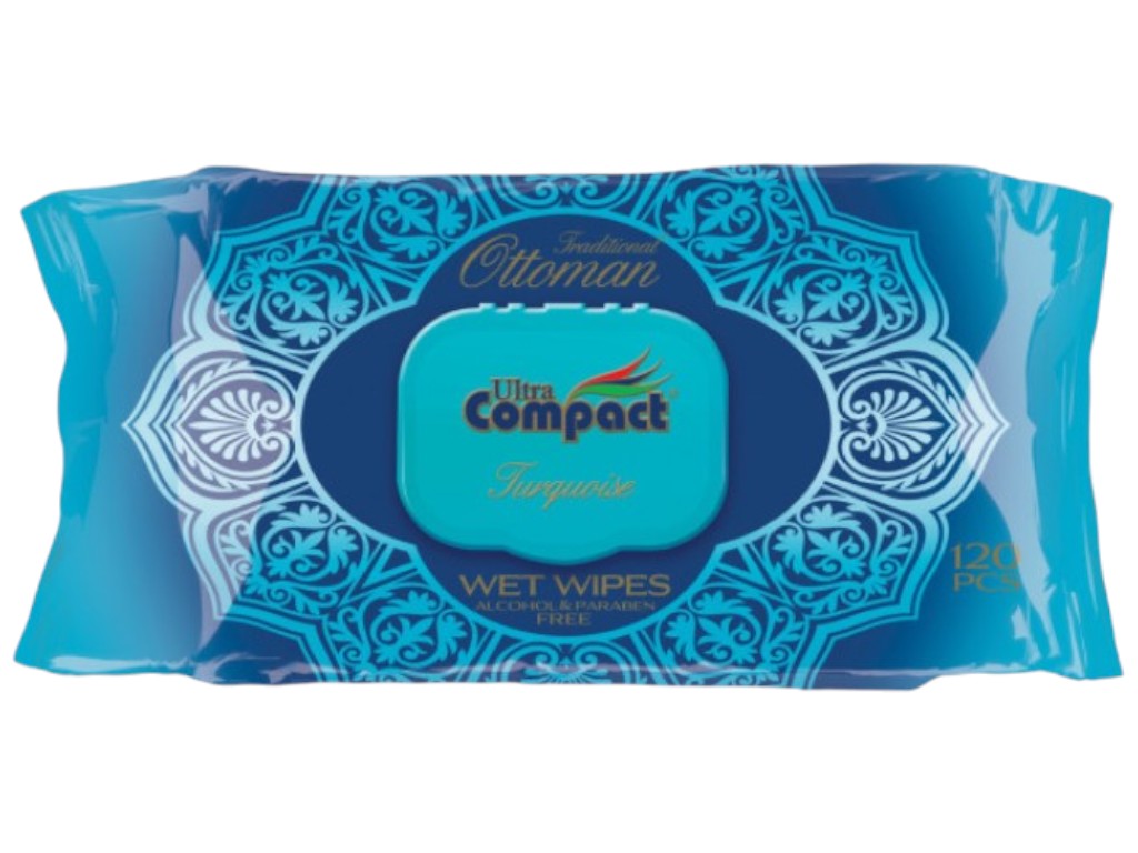 Салфетки влажные Ultra Compact Ottoman Бирюза, очищение кожи рук и тела, с клапаном, 120шт