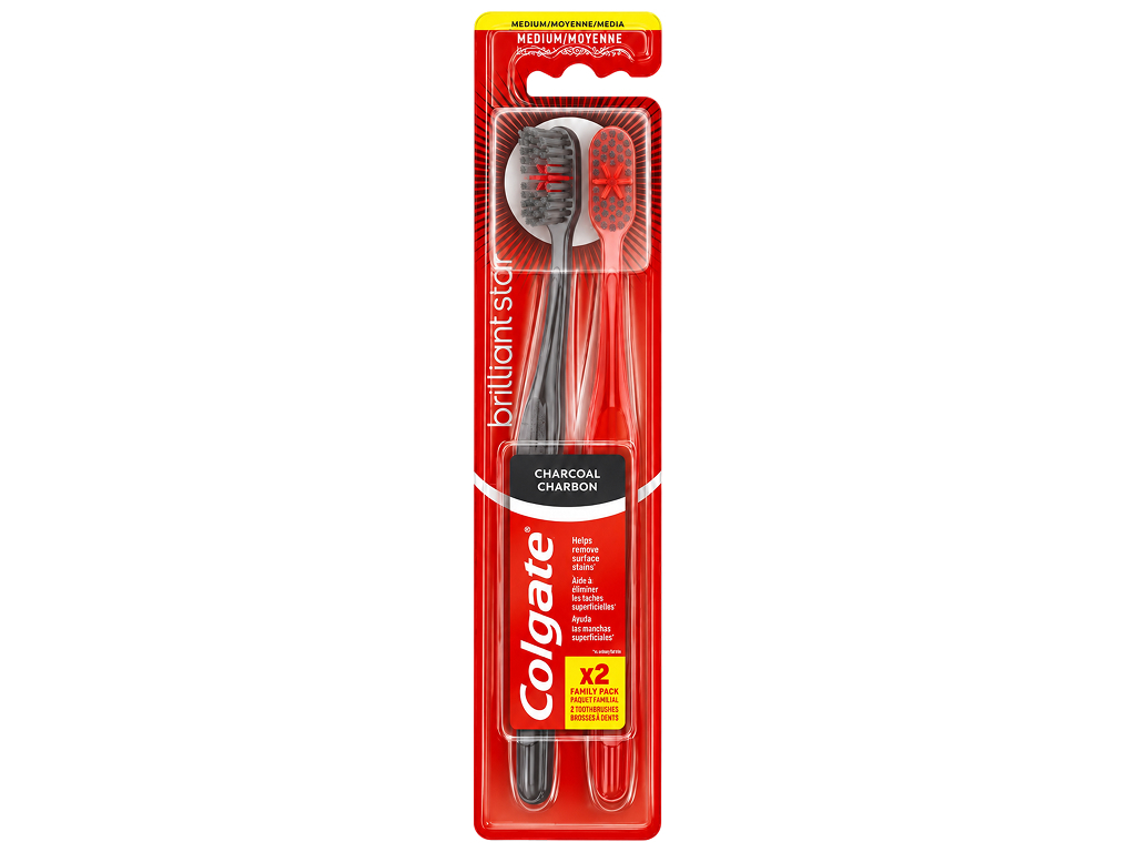 Набор зубных щеток Colgate Max Shine Charcoal, средняя жесткость, 2шт, (цена за набор)