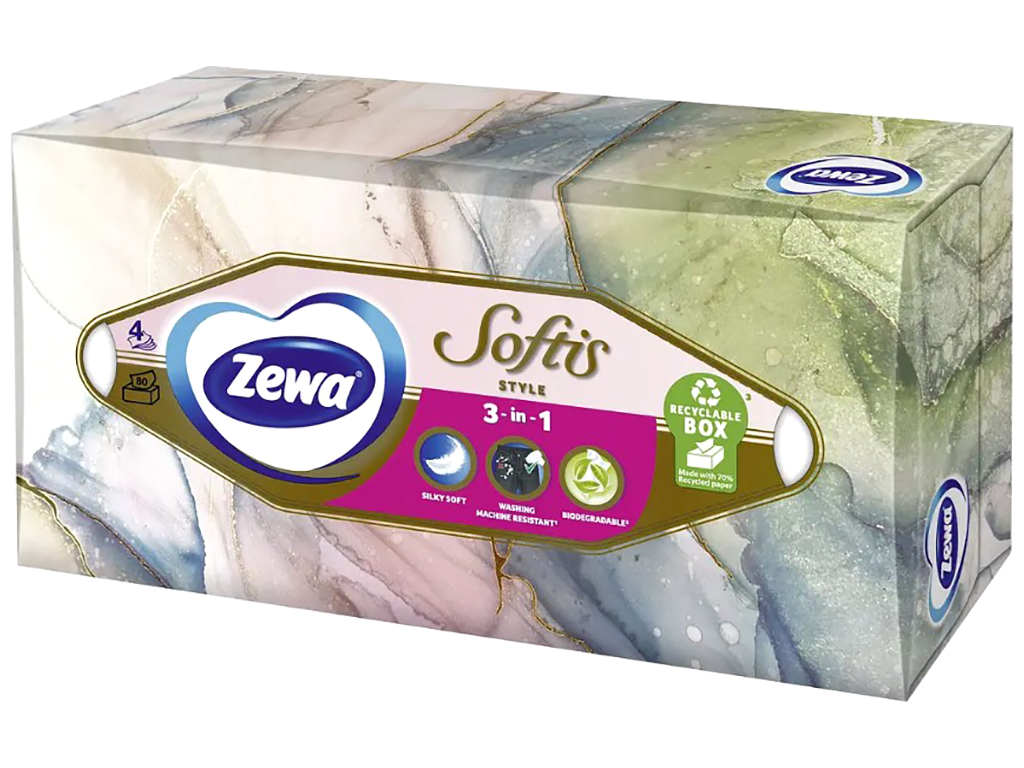 Серветки косметичні Zewa Softis Вох, 4х шарові, 80шт