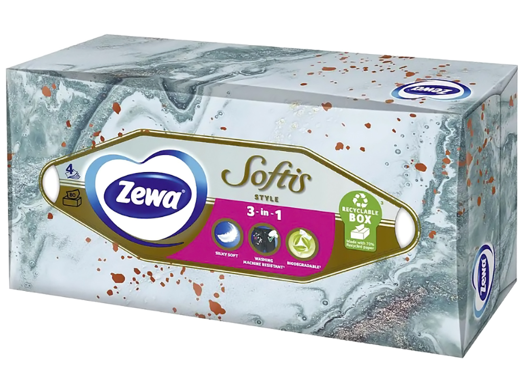 Серветки косметичні Zewa Softis Вох, 4х шарові, 80шт