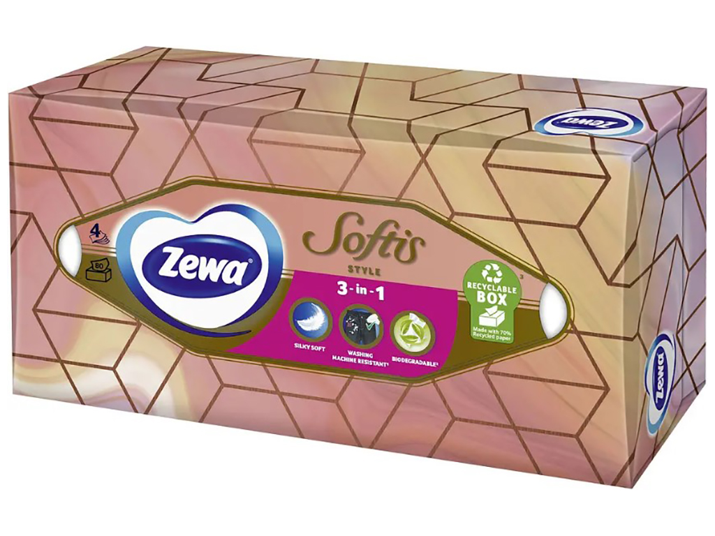 Серветки косметичні Zewa Softis Вох, 4х шарові, 80шт
