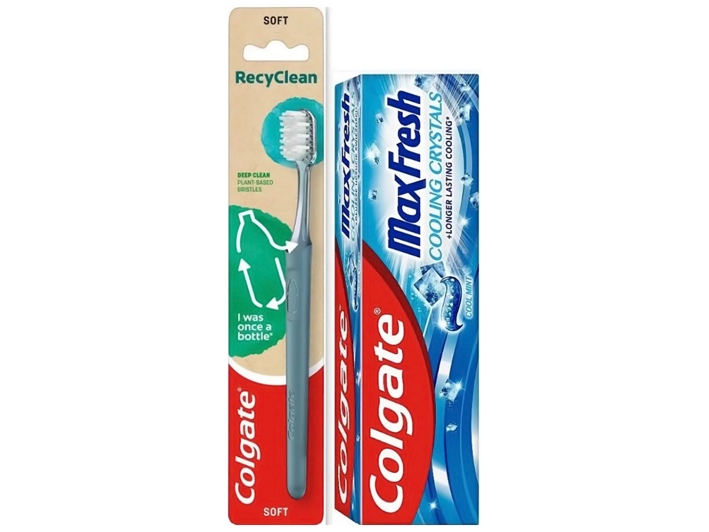 Зубна паста Colgate Макс Фреш Освіжаючі кристали + зубна щітка RecyClean, 75мл