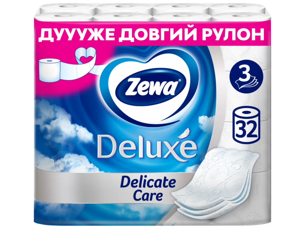 Бумага туалетная Zewa Deluxe Winter, 150 листов, 3 слоя, целлюлоза, 32 рулона