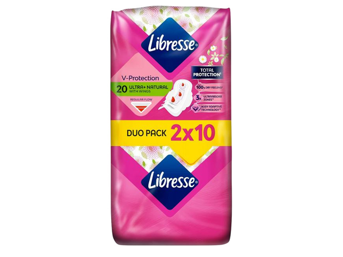 Прокладки гігієнічні Libresse Ultra+ Natural V-Protection з крильцями, 20шт