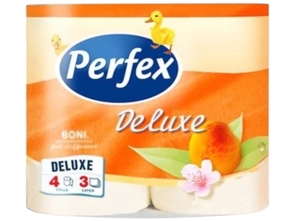 Папір туалетний Perfex Deluxe Персик, 3 шари, 4 рулони, колір білий