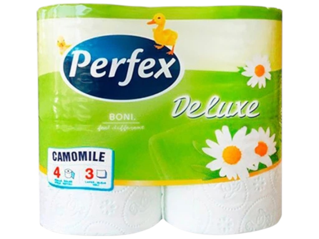 Папір туалетний Perfex Deluxe Ромашка, 3 шари, 4 рулони, 150 листів, колір білий