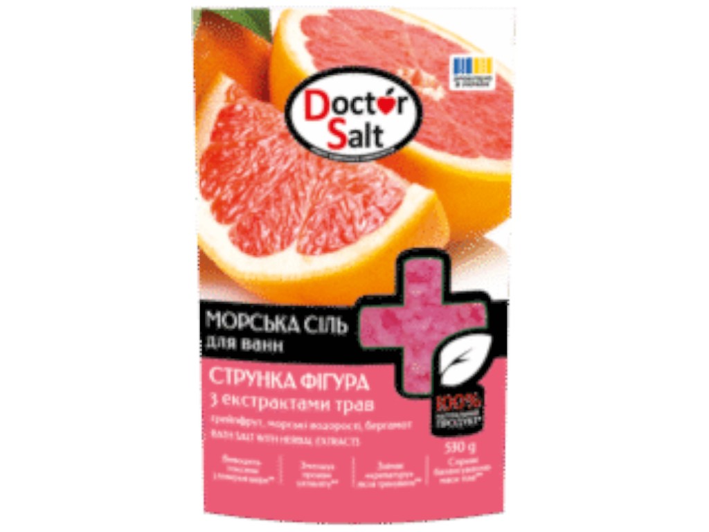 Сіль для ванн Doctor Salt, з екстрактами грейпфрута, водоростей спіруліни та бергамоту, 530г