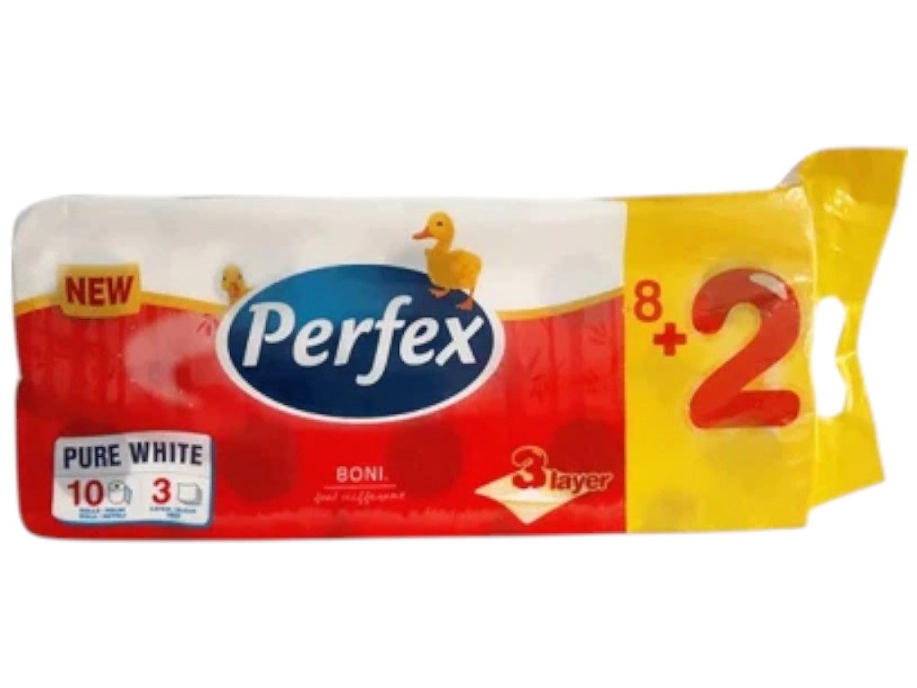Папір туалетний Perfex Pure White, 3 шари, 10 рулонів, 120 відривів, колір білий