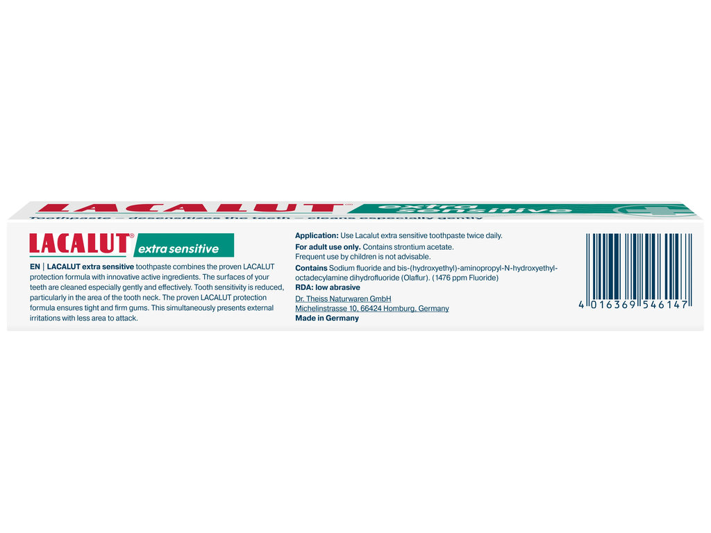 Паста зубна Lacalut Extra Sensitive, зниження чутливості та догляд за ясен, 75мл