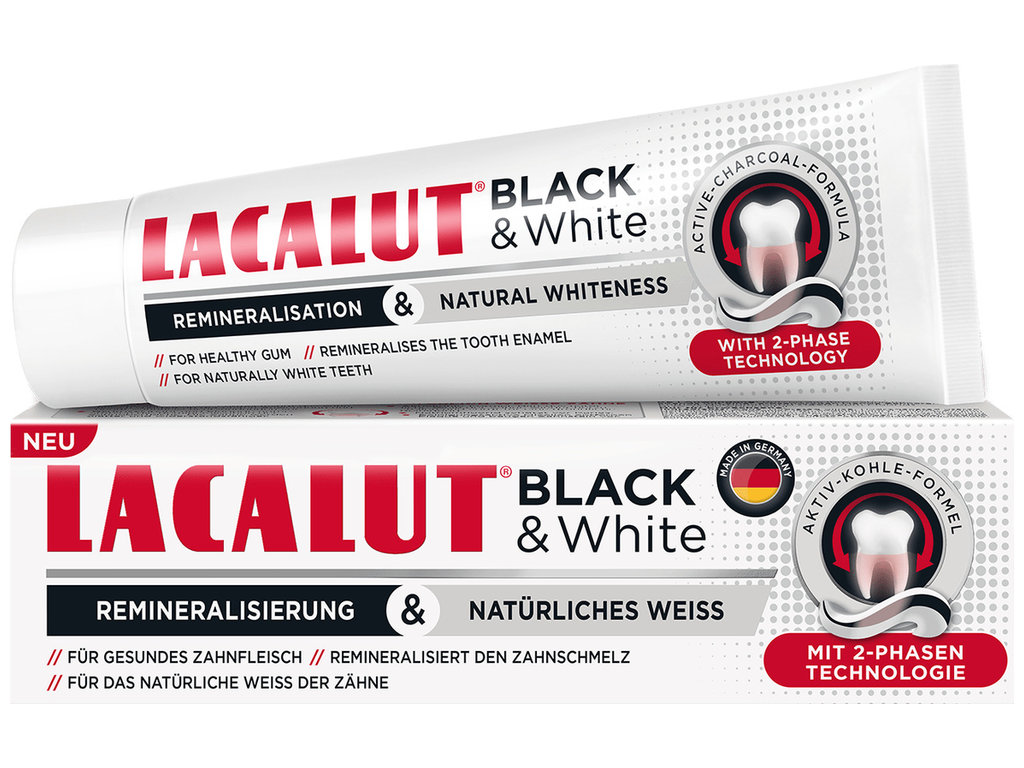 Паста зубная Lacalut Black and White, двухфазная система, очищение и удаление налёта, 75мл