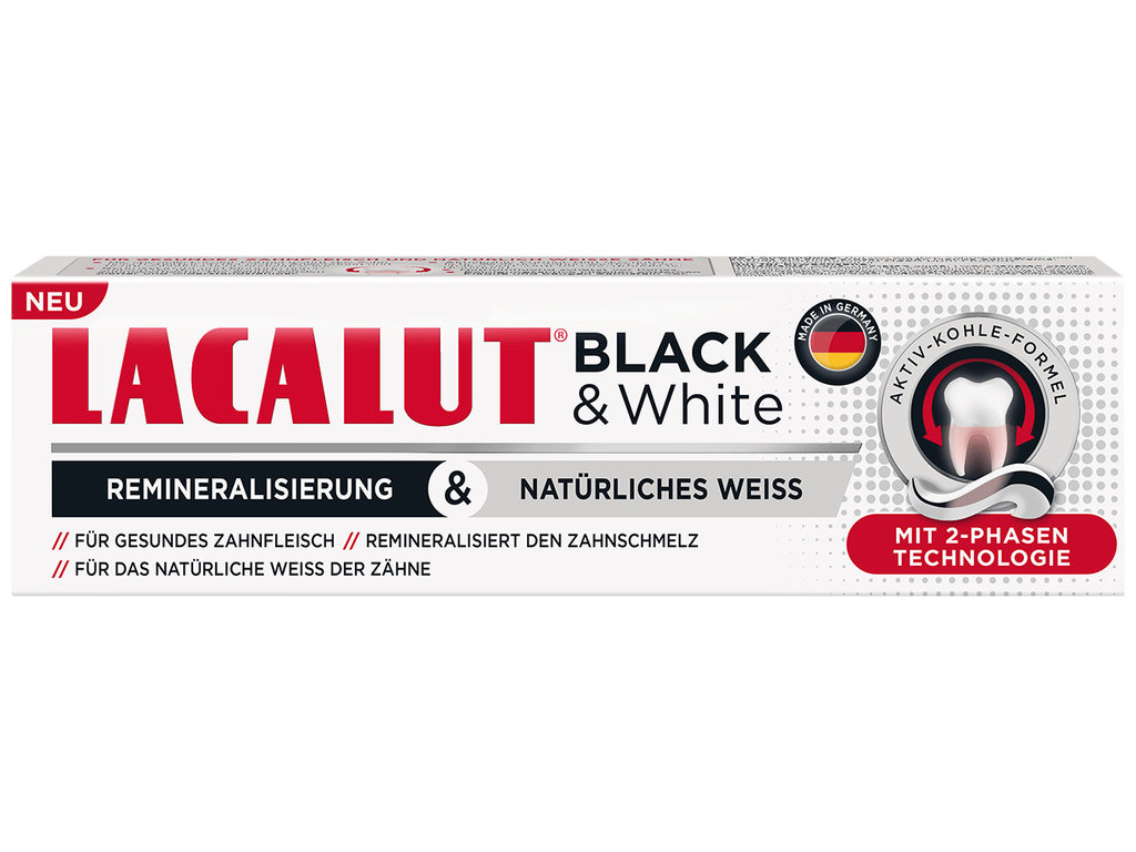 Паста зубная Lacalut Black and White, двухфазная система, очищение и удаление налёта, 75мл