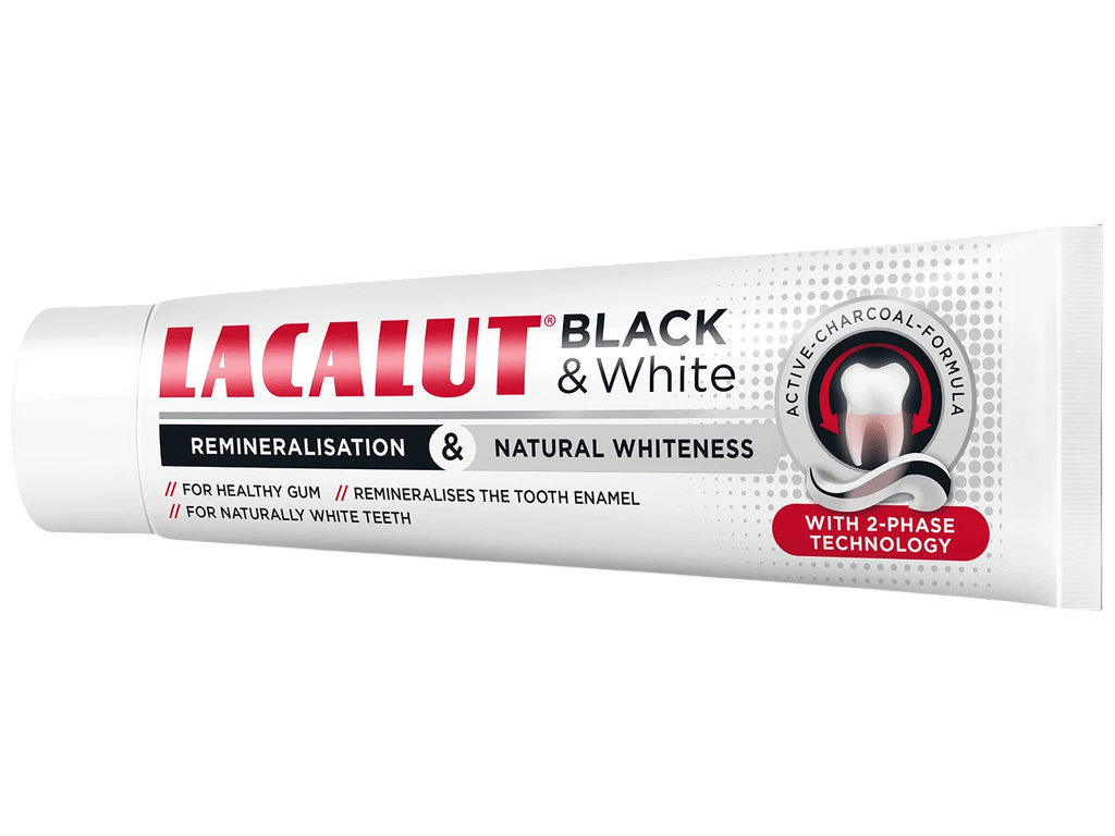 Паста зубная Lacalut Black and White, двухфазная система, очищение и удаление налёта, 75мл
