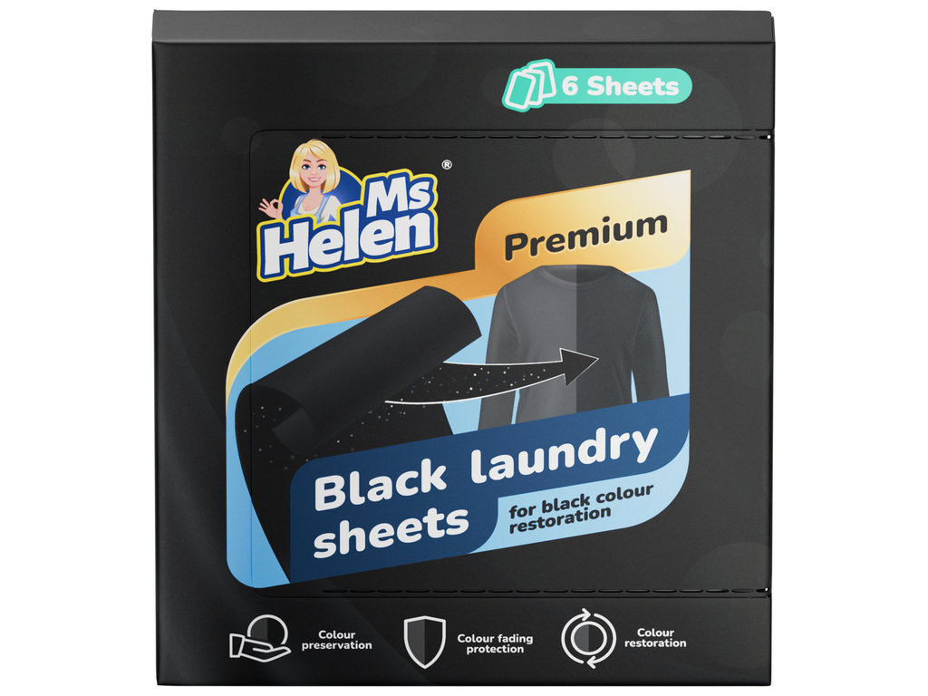 Серветки для прання Ms Helen Black Laundry Sheets, для чорних тканин, відновлення кольору, 6шт