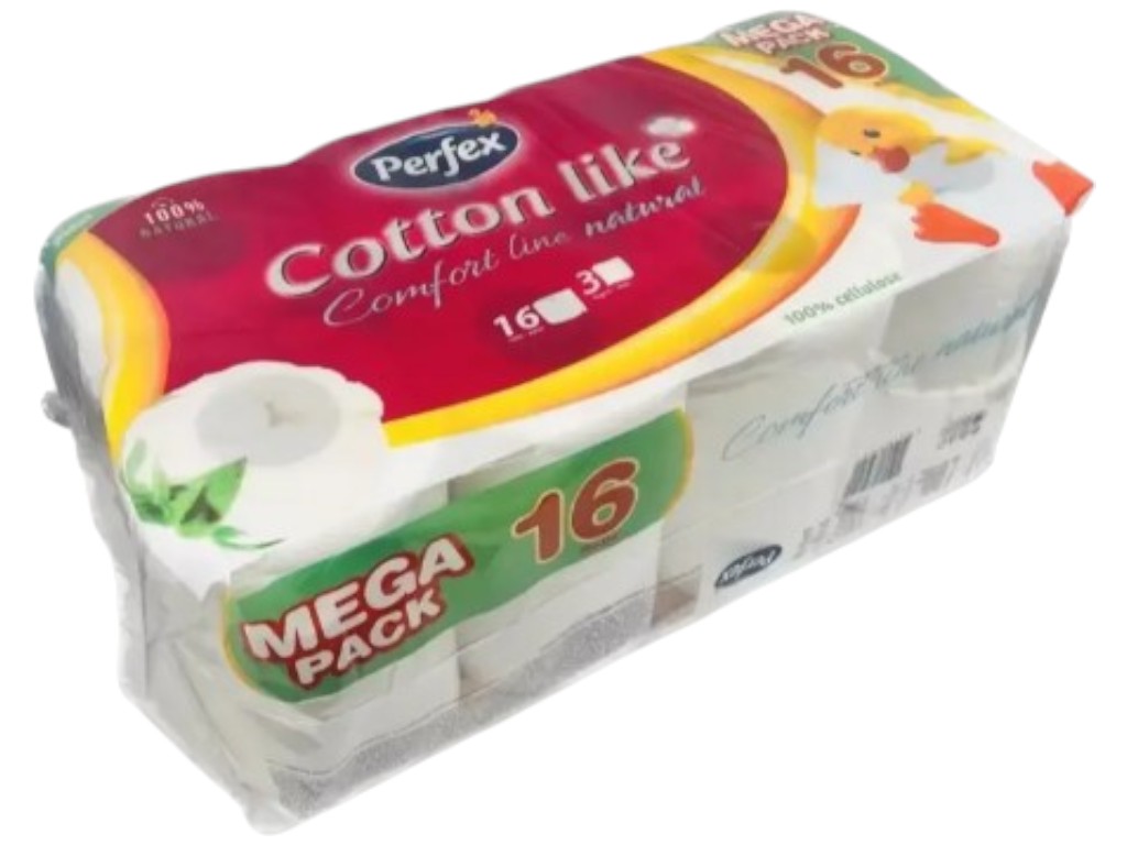 Бумага туалетная Perfex Cotton Comfort Line, 3 слоя, 16 рулонов, 135 листов, цвет белый