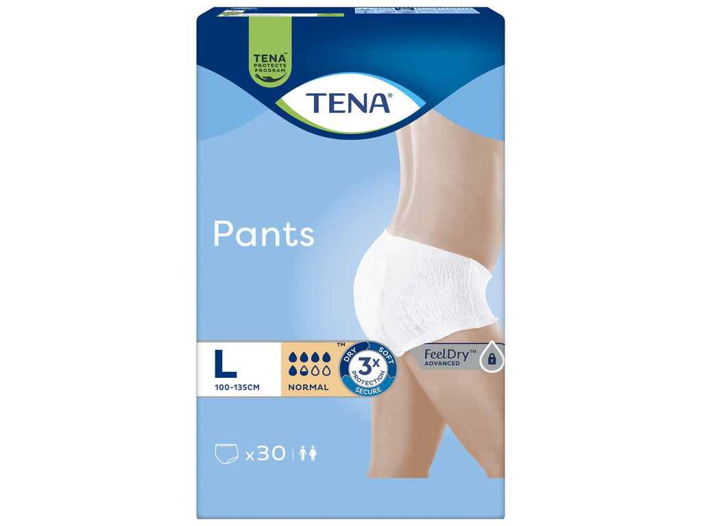 Подгузники‑трусики Tena Pants Normal, размер L, анатомическая форма, 5,5 капель, 100–135см, 30шт