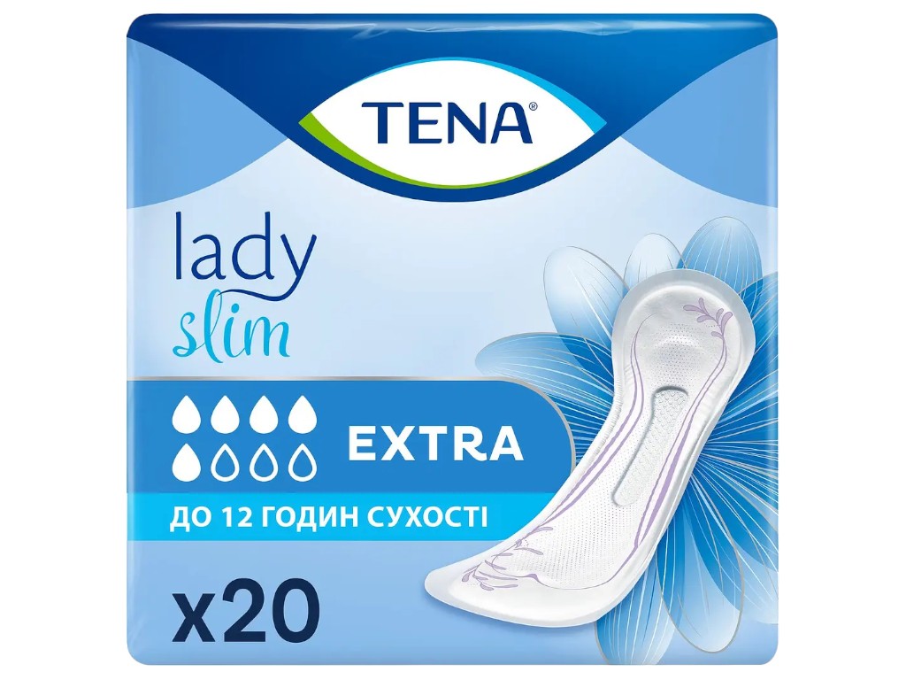 Прокладки урологічні Tena Lady Slim Extra, 5 крапель, целюлоза, 187×112×155 мм, 20шт