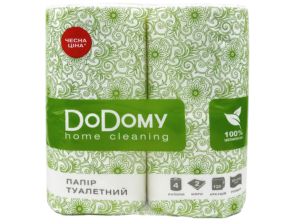 Туалетная бумага DoDomy, белая, 2-слойная (4 рулона)