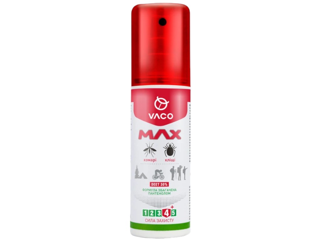Аэрозоль Vaco Max от комаров, клещей и мошек, с пантенолом, до 8 часов, 80мл